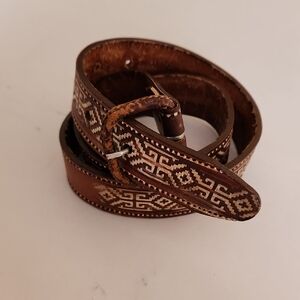 Unisex Brown Embossed Genuine Leather Belt